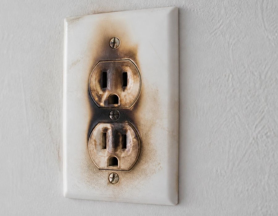 Scorched outlet showing heat damage