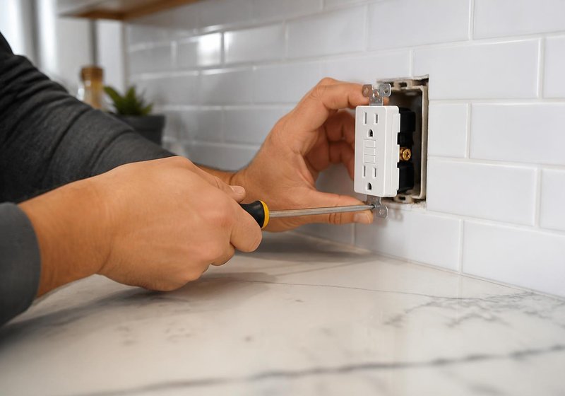 Electrician installing a GFCI outlet
